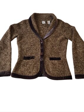 Anthropology Acadamia Collegiate Dark Romantic Bouclé Knit Velvet trim Blazer.